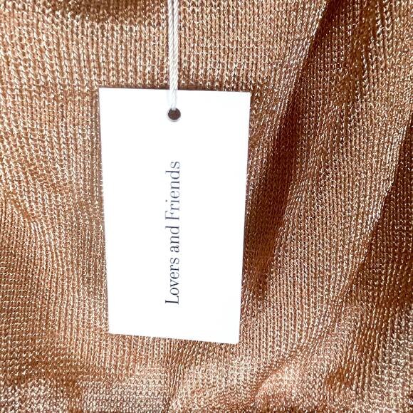 Lovers & Friends Nayelli Crop Top Gold Knit Off the Shoulder Long Sleeve Sz M - Picture 8 of 11
